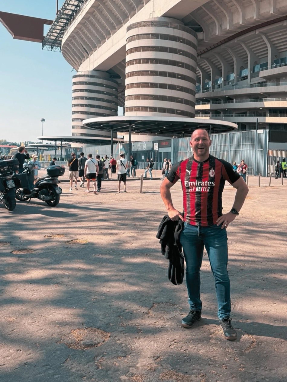 Micheal Hilton outside the San Siro stadium in Milan